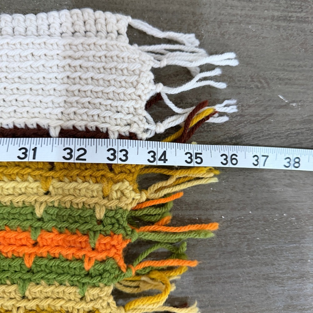 Handmade Crochet Afghan Throw Blanket MCM Boho Retro Striped Fringe Earthy 40x68 - Picture 7 of 7